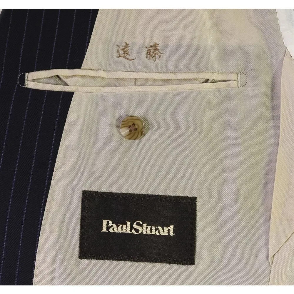 Paul Stuart Navy Blue w/ Purple Pinstripe 2-Btn Modern Fit Wool Suit 38S
